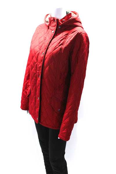 Barbour Womens Quilted Texture Hooded Full Zipper Rain Jacket Red Size 14