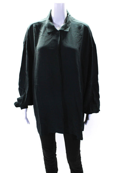 Eileen Fisher Womens Silk Long Sleeves Button Down Blouse Black Size Large
