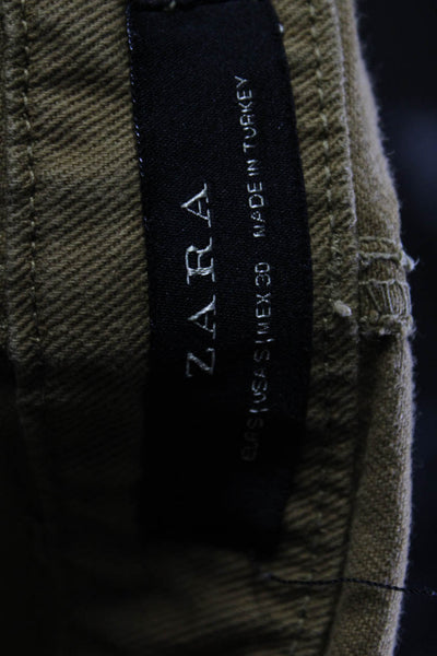 Zara Womens Denim Sleeveless Slim Leg Overalls Brown Cotton Size Small