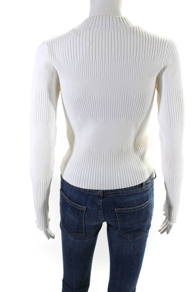 Proenza Schouler Womens Ribbed Knit Crew Neck Long Sleeve Sweater White Size S