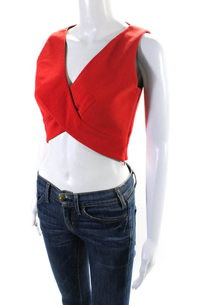 Robert Rodriguez Womens Crepe V-Neck Sleeveless Crop Top Blouse Red Size 2