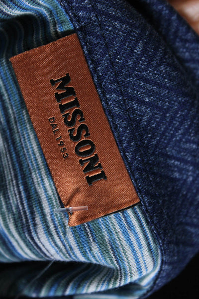 Missoni Orange Label Mens Cotton Chevron Collared Button Up Shirt Blue Size M