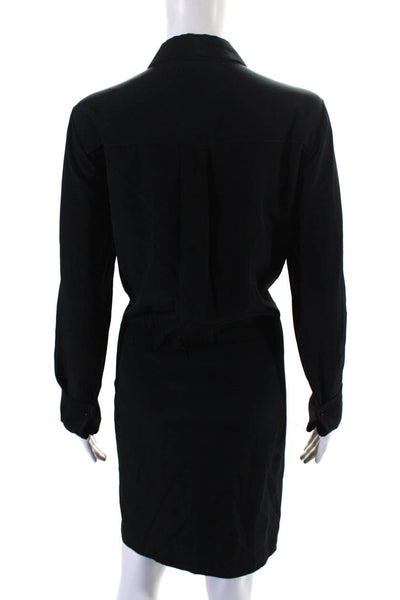 Vince Womens Silk Collared Long Sleeve Button Up Shirt Dress Black Size 12