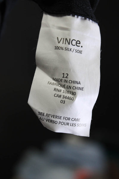 Vince Womens Silk Collared Long Sleeve Button Up Shirt Dress Black Size 12