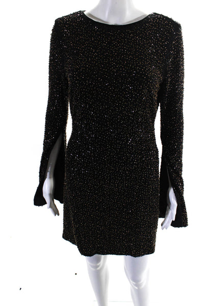 NBD Women's Round Neck Long Sleeves Sequin Fitted Mini Dress Black Size M