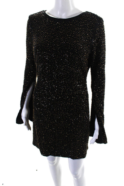 NBD Women's Round Neck Long Sleeves Sequin Fitted Mini Dress Black Size M