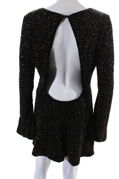 NBD Women's Round Neck Long Sleeves Sequin Fitted Mini Dress Black Size M