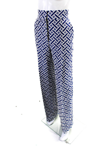 Mariadelaorden Women's Hook Closure Flat Front Wide Leg Pant Blue Size 36