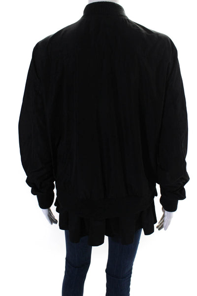 Clu Women's Round Neck Long Sleeves Full Zip Bomber Jackets Black Size M