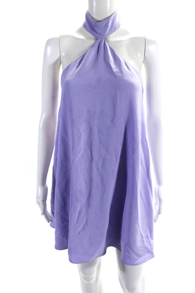 Amanda Uprichard Women's Halter Sleeveless A-Line Mini Dress Lavender Size P