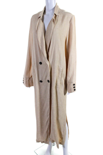 Trf_Outerwear Womens Buttoned Long Sleeve Textured Maxi Dress Tan Size S/M