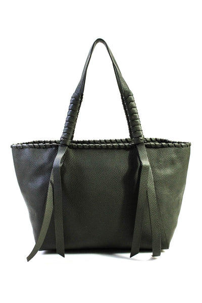 Allsaints Women's Zip Closure Tassel Leather Shoulder Handbag Green Size M