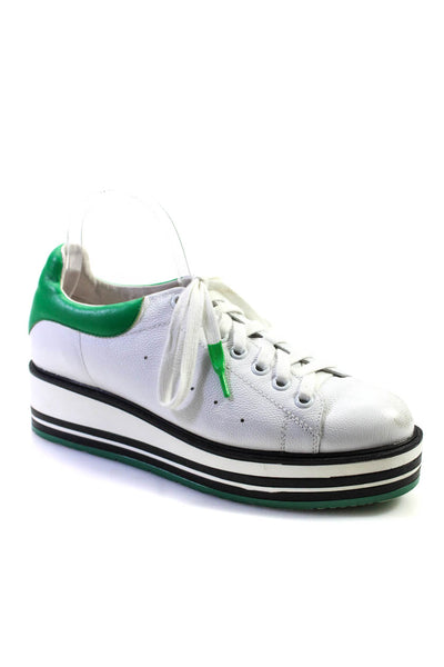 Silent D Women's Leather Round Toe Lace Up Platform Sneakers White Size 10