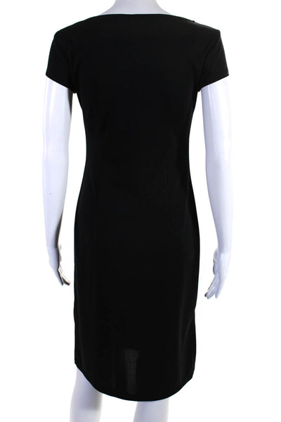 BCBG Dress Womens Stretch V-Neck Short Sleeve Knee Length Dress Black Size S
