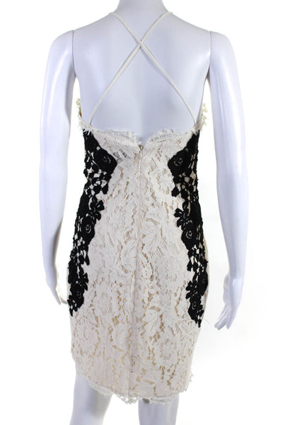 Saylor Womens Floral Layered Lace Round Neck Sleeveless Mini Dress White Size S