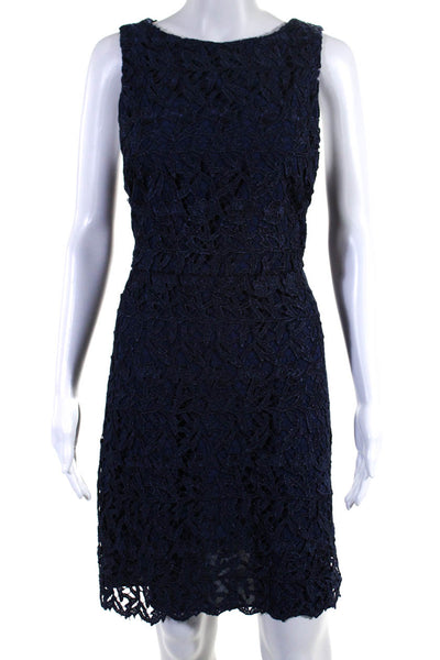 Alice + Olivia Womens Embroidered Round Neck Sleeveless Dress Blue Size 10