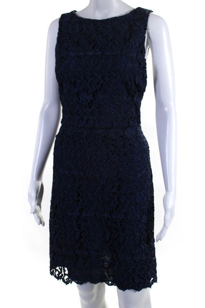 Alice + Olivia Womens Embroidered Round Neck Sleeveless Dress Blue Size 10