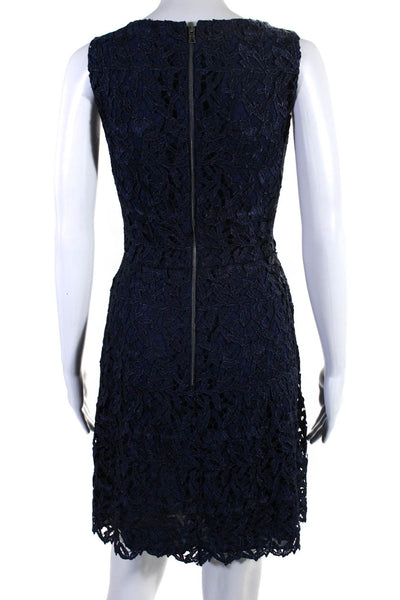 Alice + Olivia Womens Embroidered Round Neck Sleeveless Dress Blue Size 10