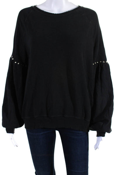The Great Womens Studded Long Sleeves Pullover Sweatshirt Black Cotton Size 2
