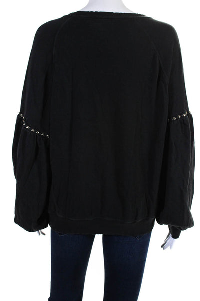 The Great Womens Studded Long Sleeves Pullover Sweatshirt Black Cotton Size 2