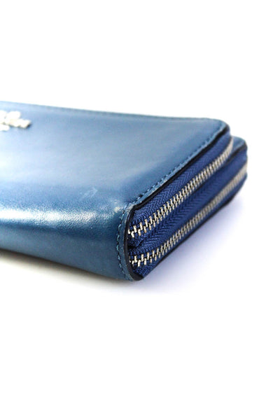 Coach Womens Leather Zip Up Multi-Compartment Wristlet Wallet Blue