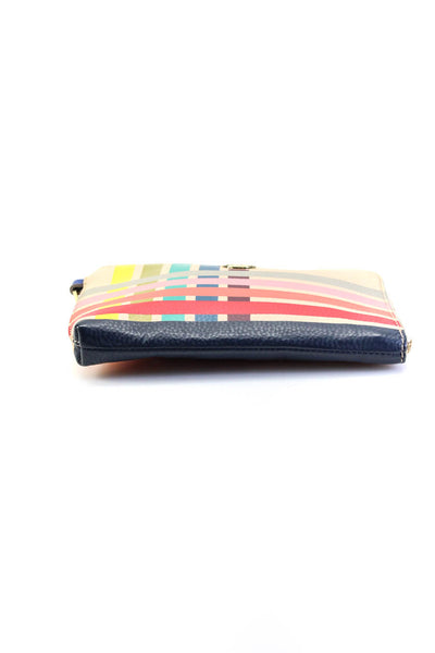 Tory Burch Womens Leather Striped Zip Up Wristlet Pouch Multicolor