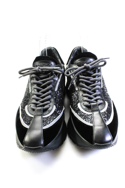 Jimmy Choo Womens Glittery Black Velvet Low Top Platform Sneakers Shoes Size 11
