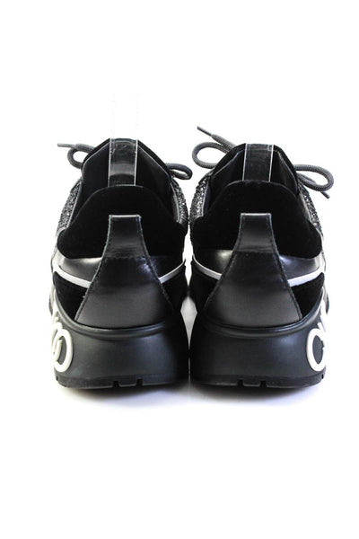 Jimmy Choo Womens Glittery Black Velvet Low Top Platform Sneakers Shoes Size 11