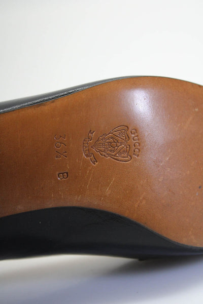 Gucci Womens Vintage Almond Toe Mid Heel Slip On Pumps Black Leather 36.5 6.5