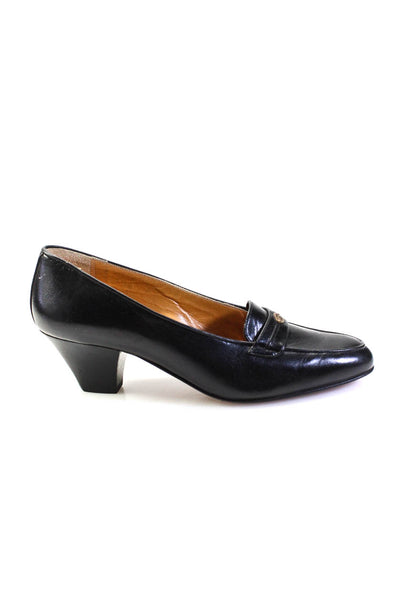 Gucci Womens Vintage Almond Toe Mid Heel Slip On Pumps Black Leather 36.5 6.5