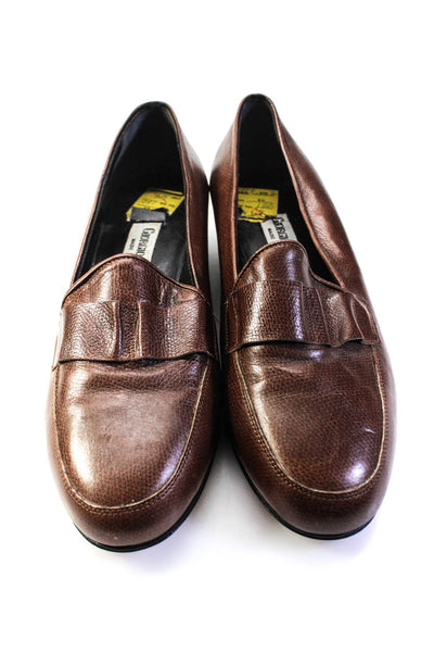 Giorgio Armani Womens Round Toe Leather Kitten Heel Loafers Brown Size 36.5 6.5