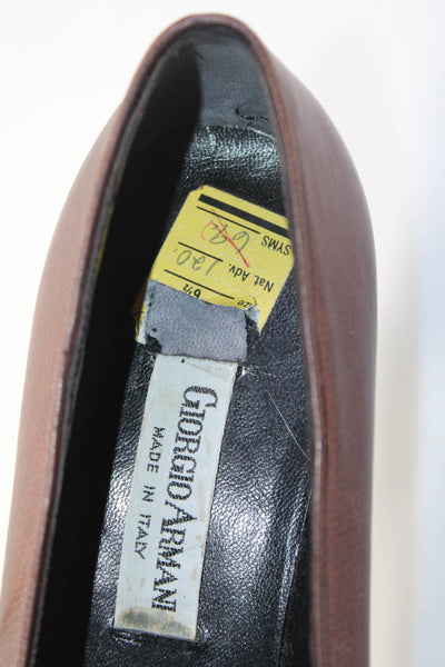 Giorgio Armani Womens Round Toe Leather Kitten Heel Loafers Brown Size 36.5 6.5