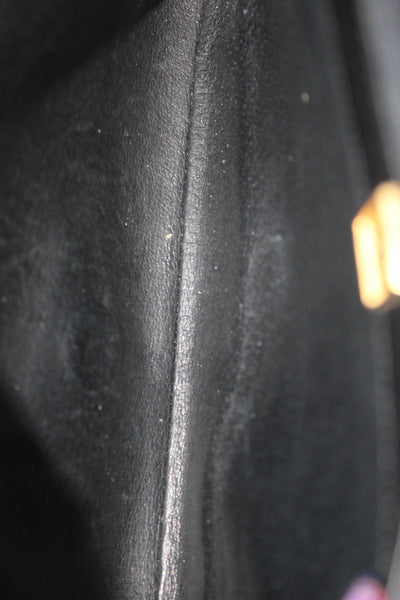 Gucci Womens Vintage Smooth Leather Flap Shoulder Bag Tote Handbag Black