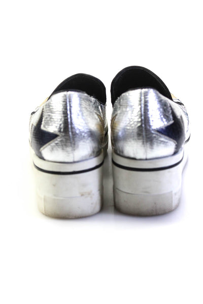 Stella McCartney Womens Metallic Star Slip On Platform Sneakers Silver Gold 39 9