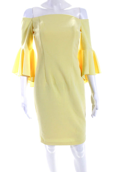Calvin Klein Collection Womens 3/4 Sleeve Square Neck Back Zip Dress Yellow 2