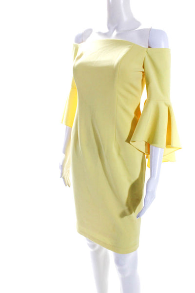 Calvin Klein Collection Womens 3/4 Sleeve Square Neck Back Zip Dress Yellow 2