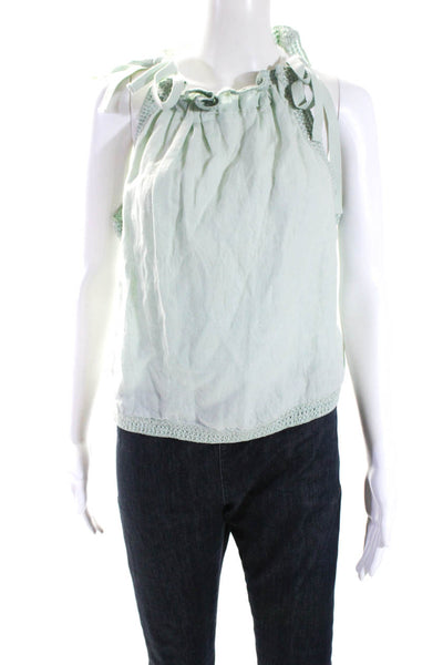 Ulla Johnson Womens Green Linen Crew Neck Tie Strap Sleeveless Blouse Top Size 0