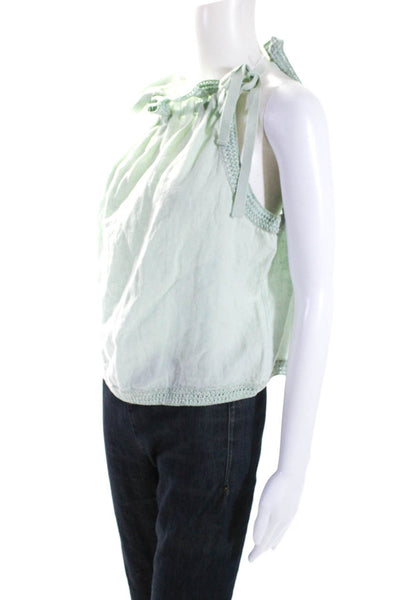 Ulla Johnson Womens Green Linen Crew Neck Tie Strap Sleeveless Blouse Top Size 0