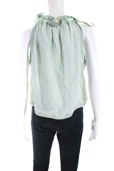 Ulla Johnson Womens Green Linen Crew Neck Tie Strap Sleeveless Blouse Top Size 0