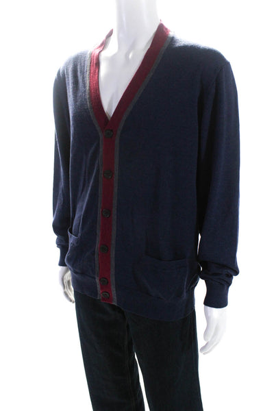 Thomas Pink Mens Button Down V Neck Cardigan Sweater Blue Red Size XL