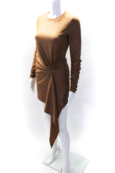 Ronny Kobo Womens Back Zip Faux Suede Twist Draped Dress Brown Size Small