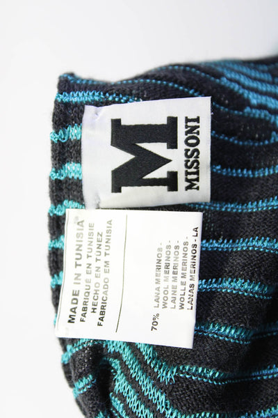 M Missoni Womens Wool Striped Knit Long Scarf Blue Gray White Size OS