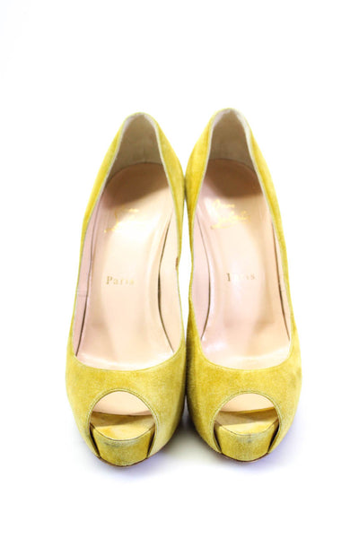 Christian Louboutin Womens Suede Platform Peep Toe Heels Pumps Yellow Size 39 9