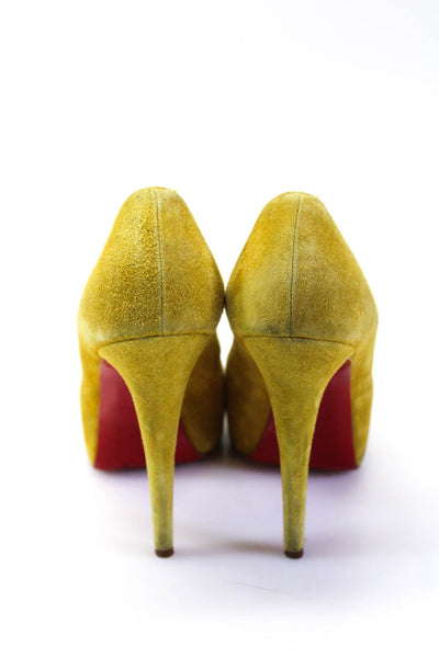 Christian Louboutin Womens Suede Platform Peep Toe Heels Pumps Yellow Size 39 9