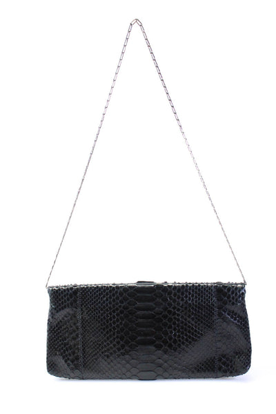 Fatto a Mano By Carlos Falchi Womens Snakeskin Black Clutch With Strap Handbag