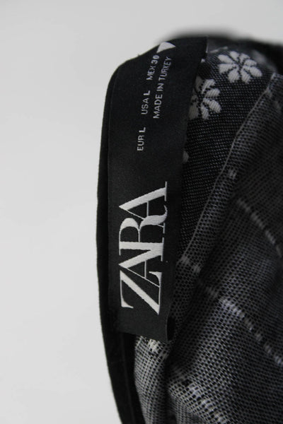 Zara Womens Floral Print Tie Closure Light Jacket White Black Size Large