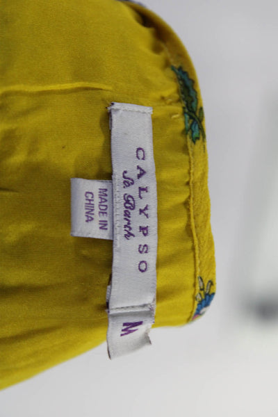 Calypso Saint Barth Womens Silk Floral Print Beaded Dress Yellow Size Medium