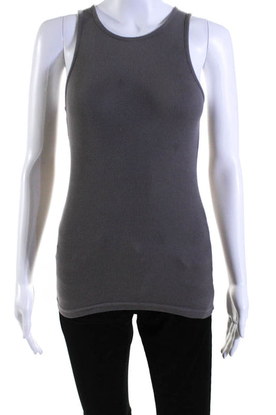 Thakoon Womens Ribbed Crew Neck Cami Tank Top Taupe Cotton Size Small