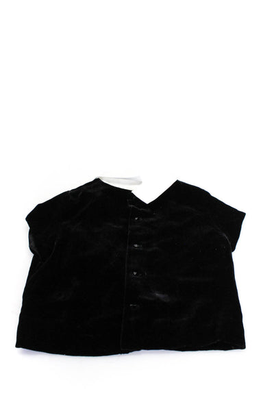 Bonpoint Childrens Girls Short Sleeve Velvet Collared Top Blouse Black Size 3