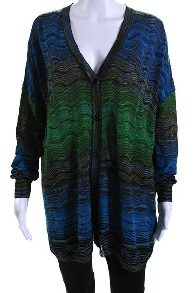 Missoni Womens Green Blue Printed V-Neck Long Sleeve Cardigan Sweater Top Size M